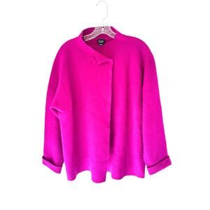 Eileen Fisher Purple Basic Classy Dressy Wool Felt Sweater Jacket‎ Size Medium